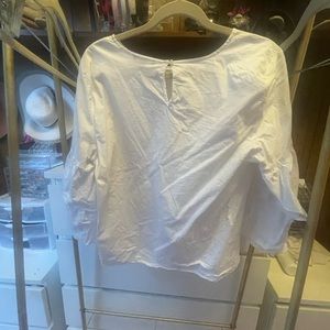 J Crew White Trumpet Sleeve Work Top